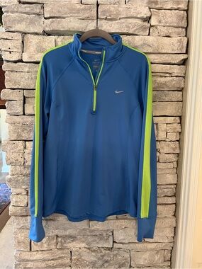 Nike Blue Half-Zip Dri-FIT Pullover with Lime Stripe